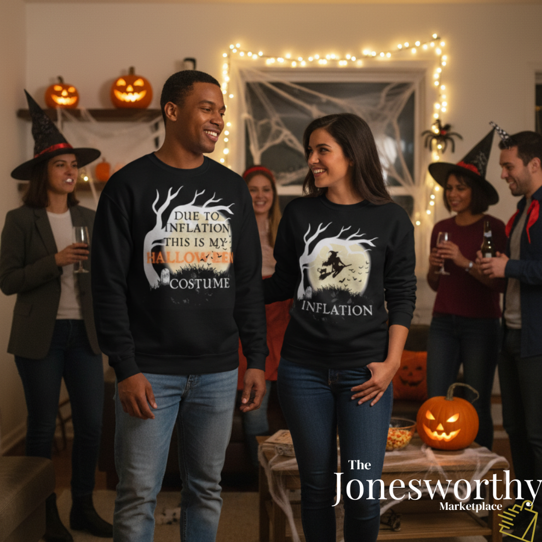 Funny Halloween Shirts | Sweatshirts | Due to Inflation Costume | Inflation, Black or Orange Unisex Tees & Crewnecks