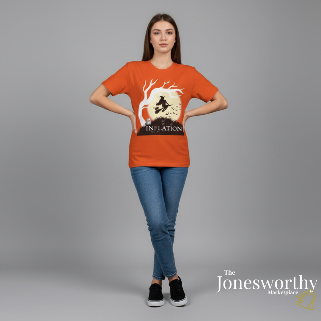 Funny Halloween Shirts | Sweatshirts | Due to Inflation Costume | Inflation, Black or Orange Unisex Tees & Crewnecks