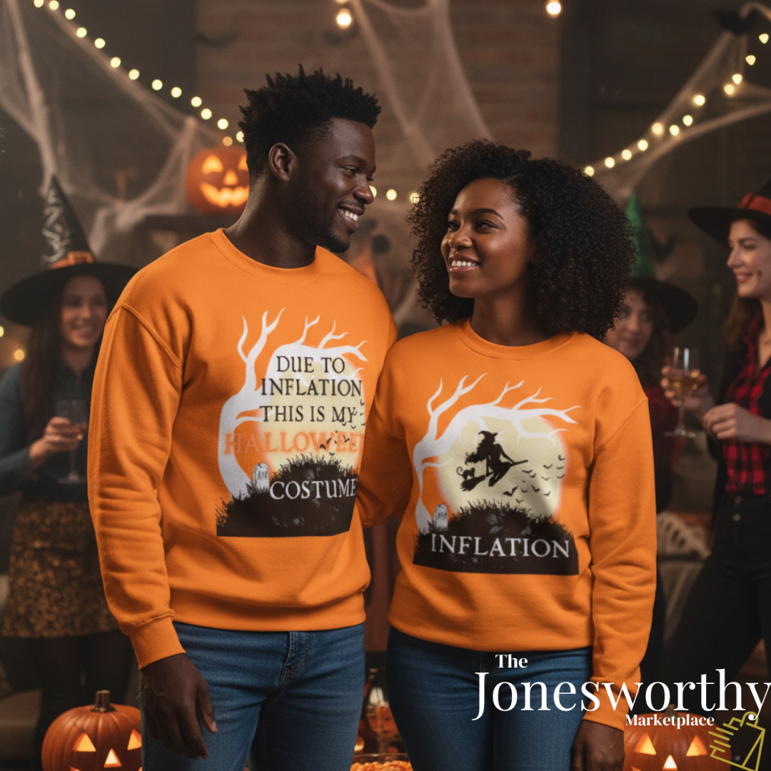Funny Halloween Shirts | Sweatshirts | Due to Inflation Costume | Inflation, Black or Orange Unisex Tees & Crewnecks