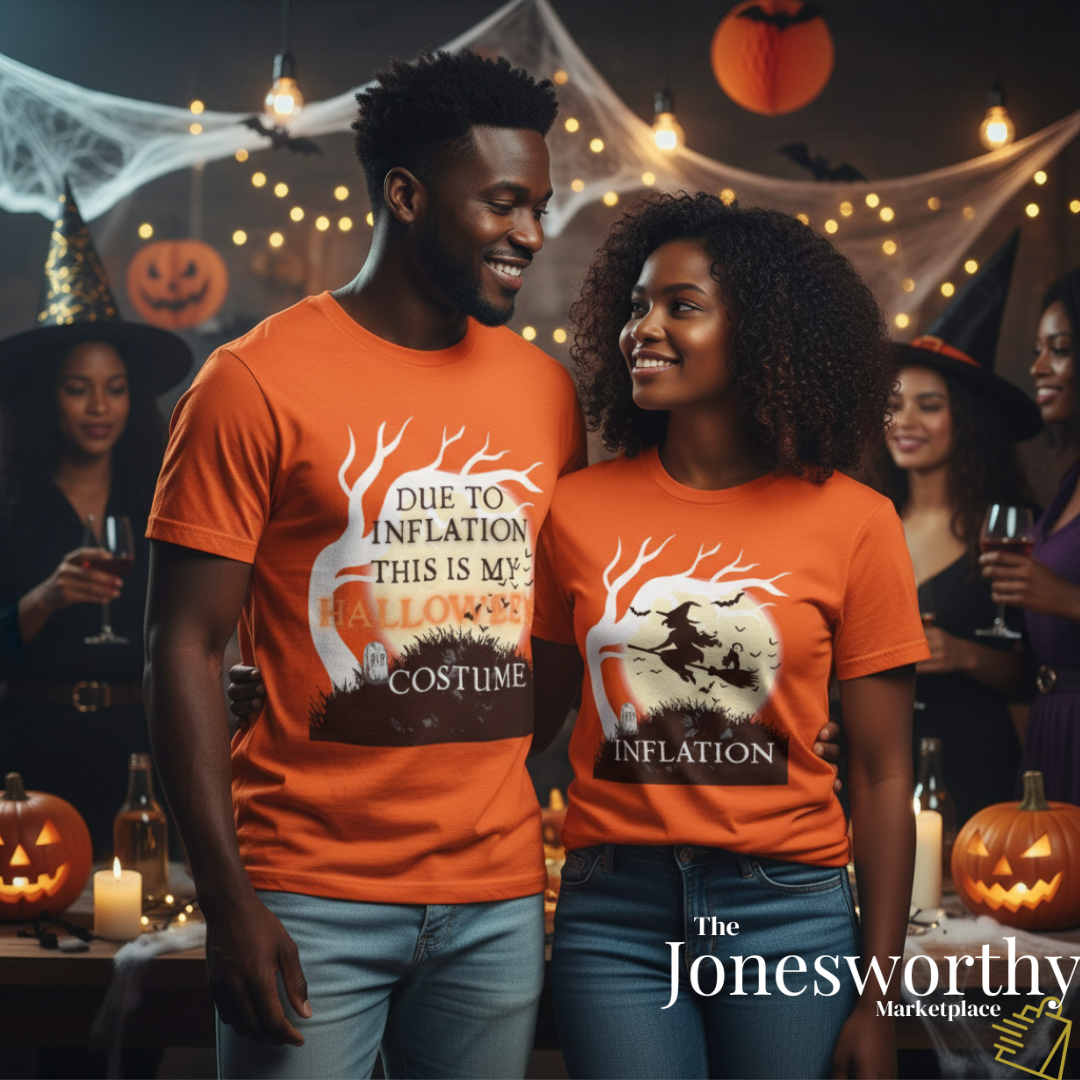 Funny Halloween Shirts | Sweatshirts | Due to Inflation Costume | Inflation, Black or Orange Unisex Tees & Crewnecks