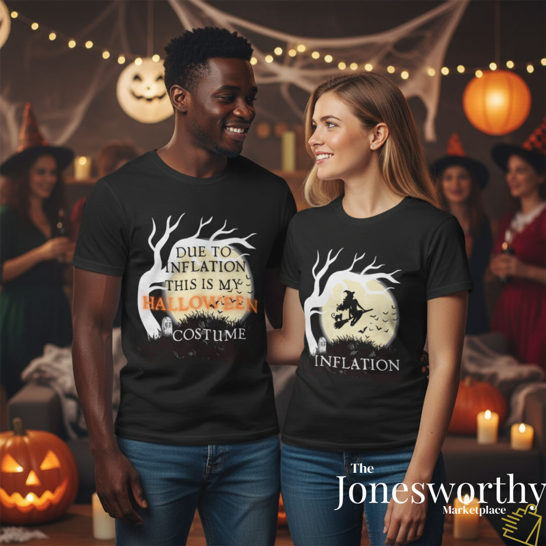 Funny Halloween Shirts | Sweatshirts | Due to Inflation Costume | Inflation, Black or Orange Unisex Tees & Crewnecks