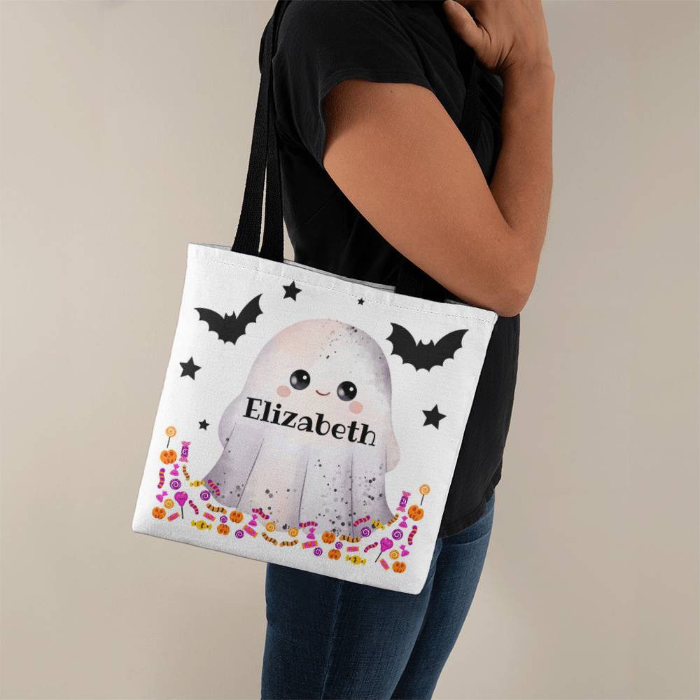 Personalized Halloween Trick or Treat Bag for Kids | Custom Name Candy Tote | Ghost Candy Bag | Reusable Halloween Treat Bag