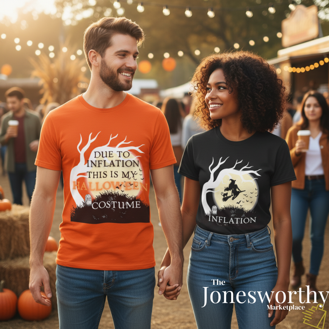 Funny Halloween Shirts | Sweatshirts | Due to Inflation Costume | Inflation, Black or Orange Unisex Tees & Crewnecks