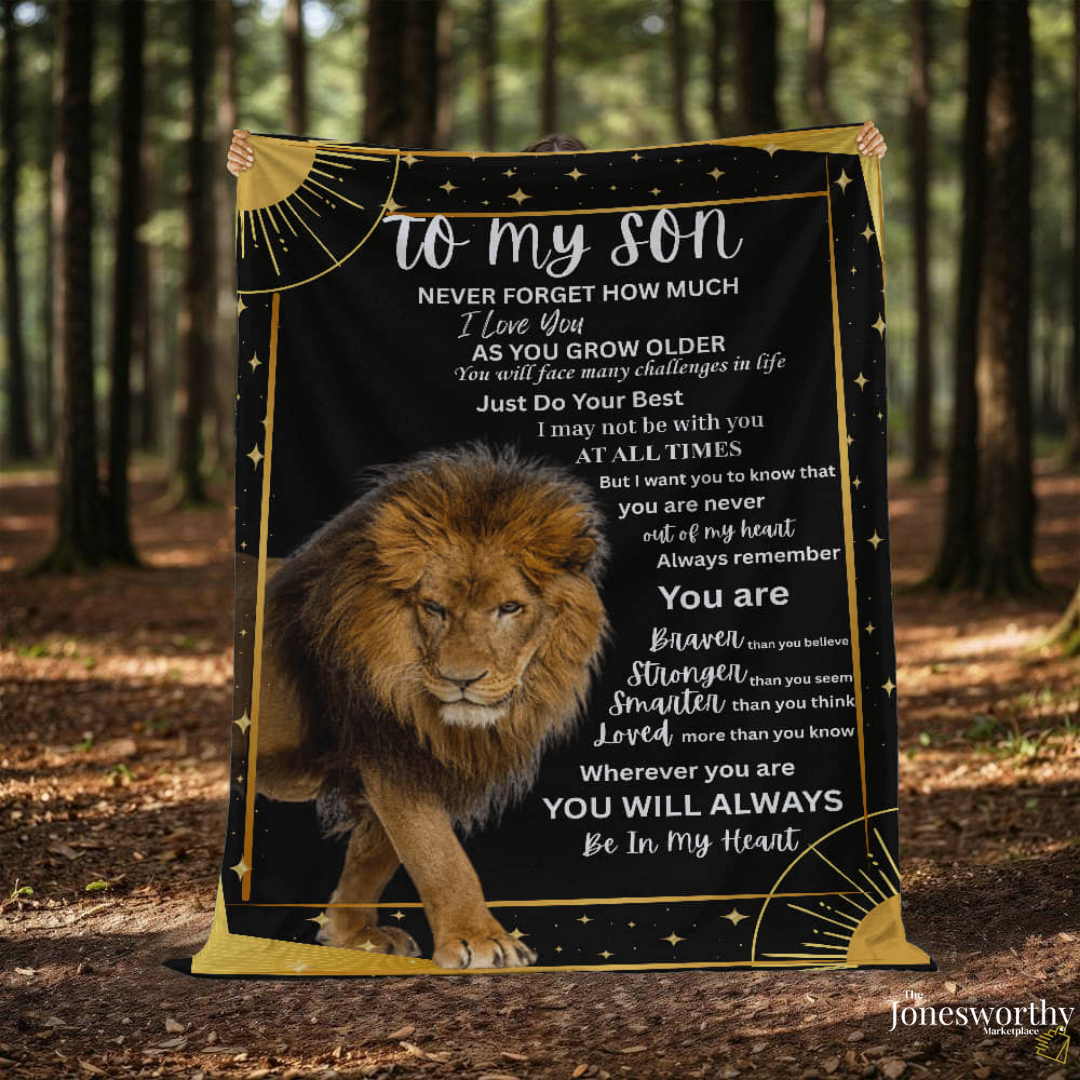 To My Son Lion Blanket | Inspirational Gift from Mom or Dad | Mink Touch or Sherpa Fleece | 30x40 & 60x80 | Meaningful Son Gift