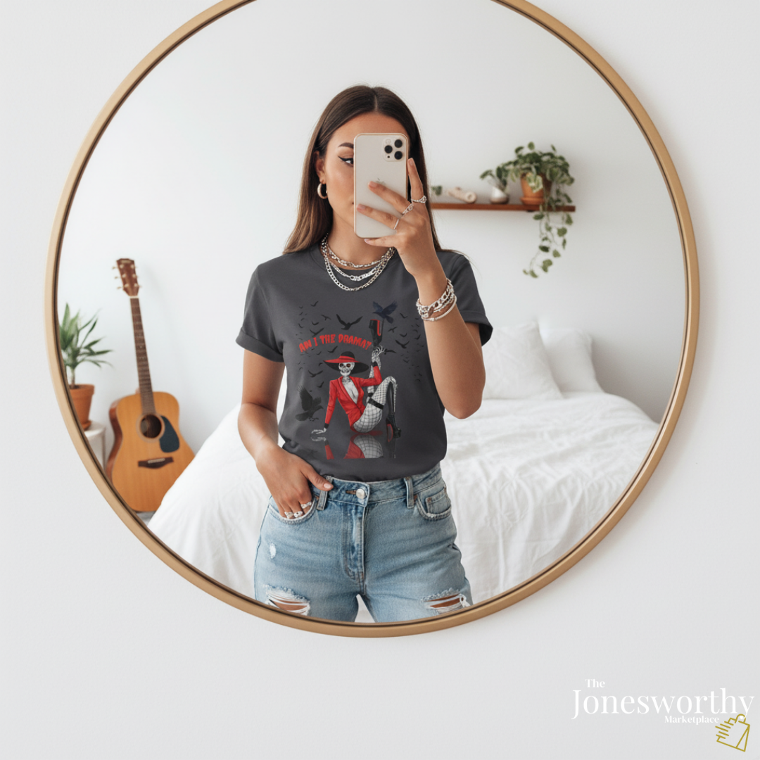 Am I the Drama? Halloween Skeleton T-Shirt β Spooky Glam Skeleton | Cardi B Inspired Funny Graphic Tee