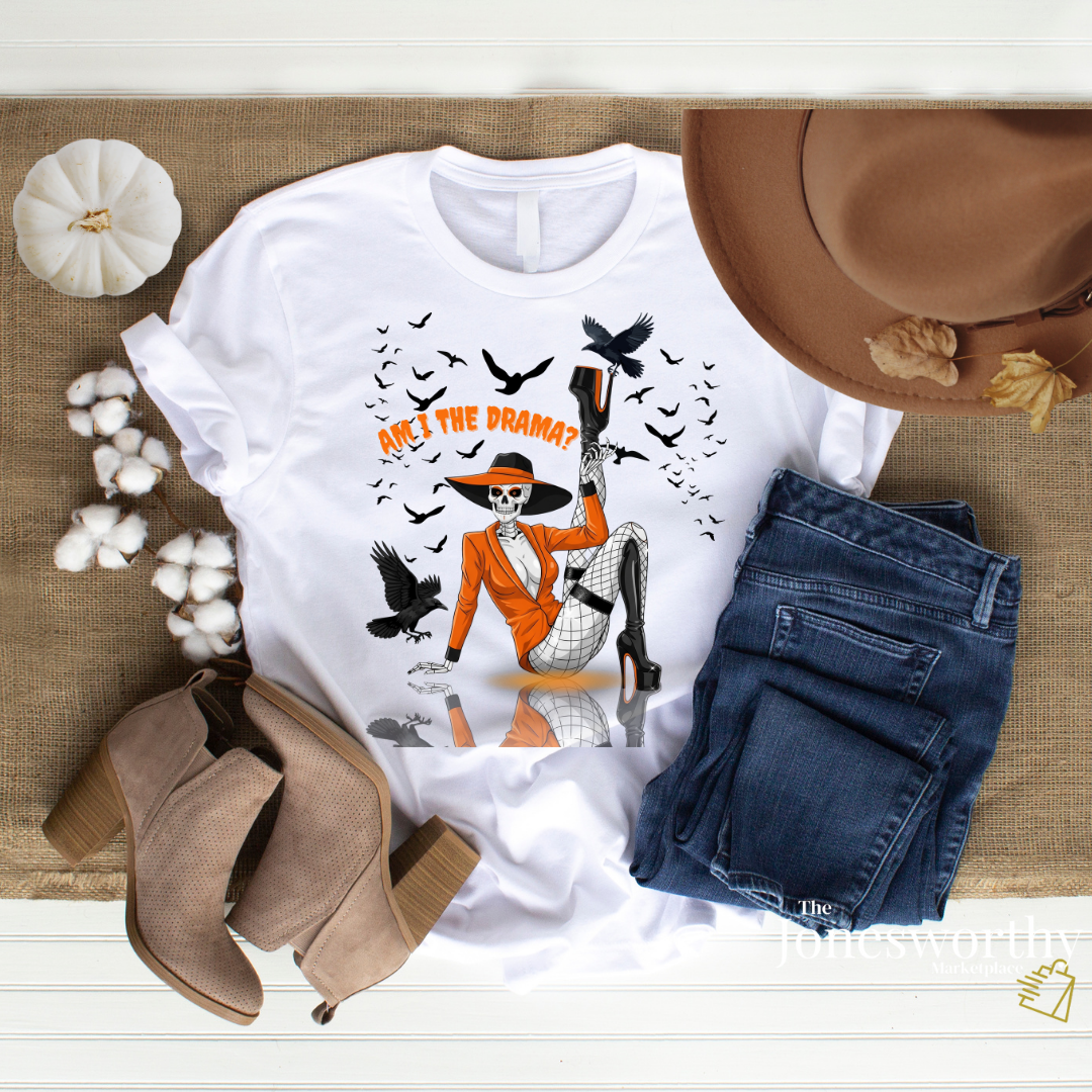 Am I the Drama? Halloween Skeleton T-Shirt β Spooky Glam Skeleton | Cardi B Inspired Funny Graphic Tee