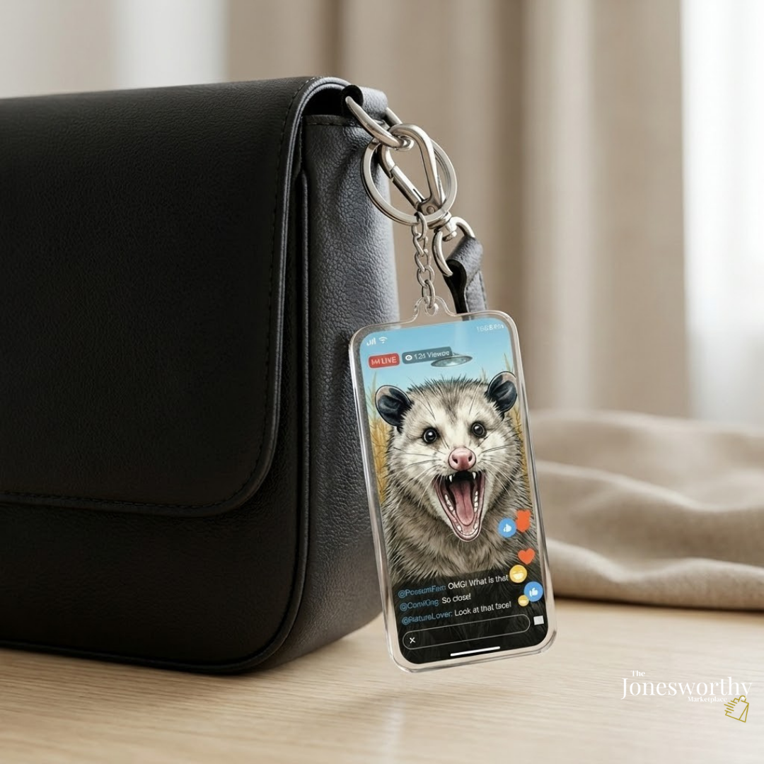 Opossum Live Stream Keychain | Viral Content Creator Acrylic Keychain | UFO Internet Meme Charm | Funny Creator Gift