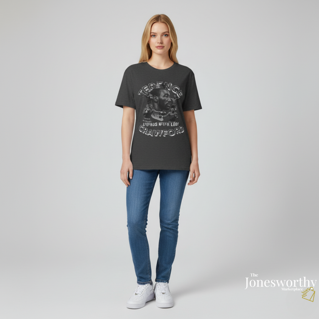Terence Bud Crawford Graphic Tees | Legends Never Lose Front & Back Design | Short-Sleeve Cotton T-Shirt and Long-Sleeve Hooded Tee