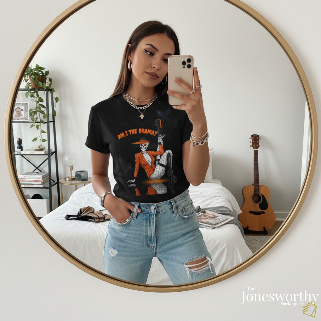 Am I the Drama? Halloween Skeleton T-Shirt β Spooky Glam Skeleton | Cardi B Inspired Funny Graphic Tee