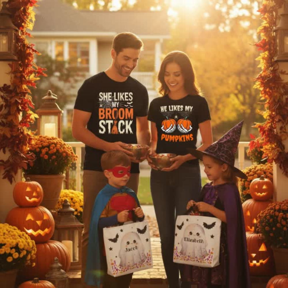 Personalized Halloween Trick or Treat Bag for Kids | Custom Name Candy Tote | Ghost Candy Bag | Reusable Halloween Treat Bag