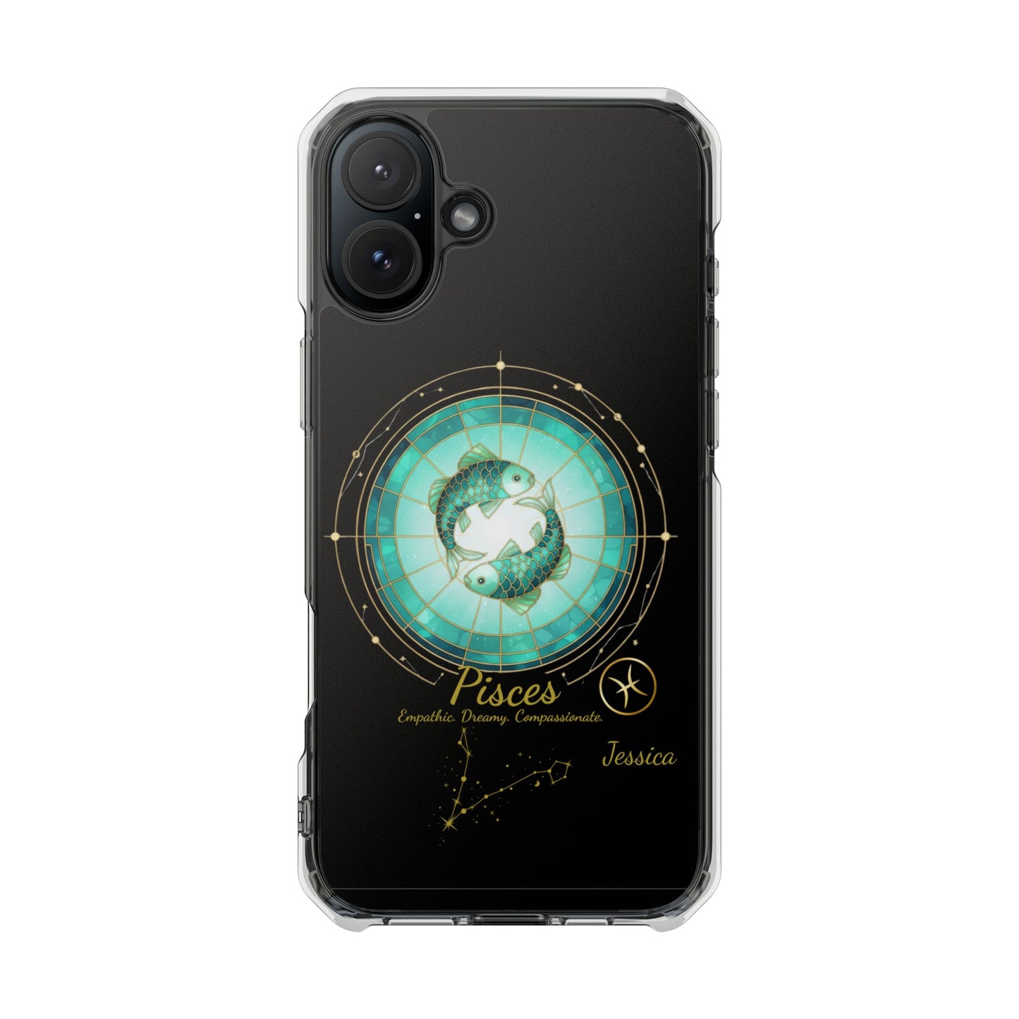 Zodiac Phone Case Fits iPhone 16 | 16 Pro | 16 Plus | 16 Pro Max MagSafe: Faux Stained Glass, Personalized Name