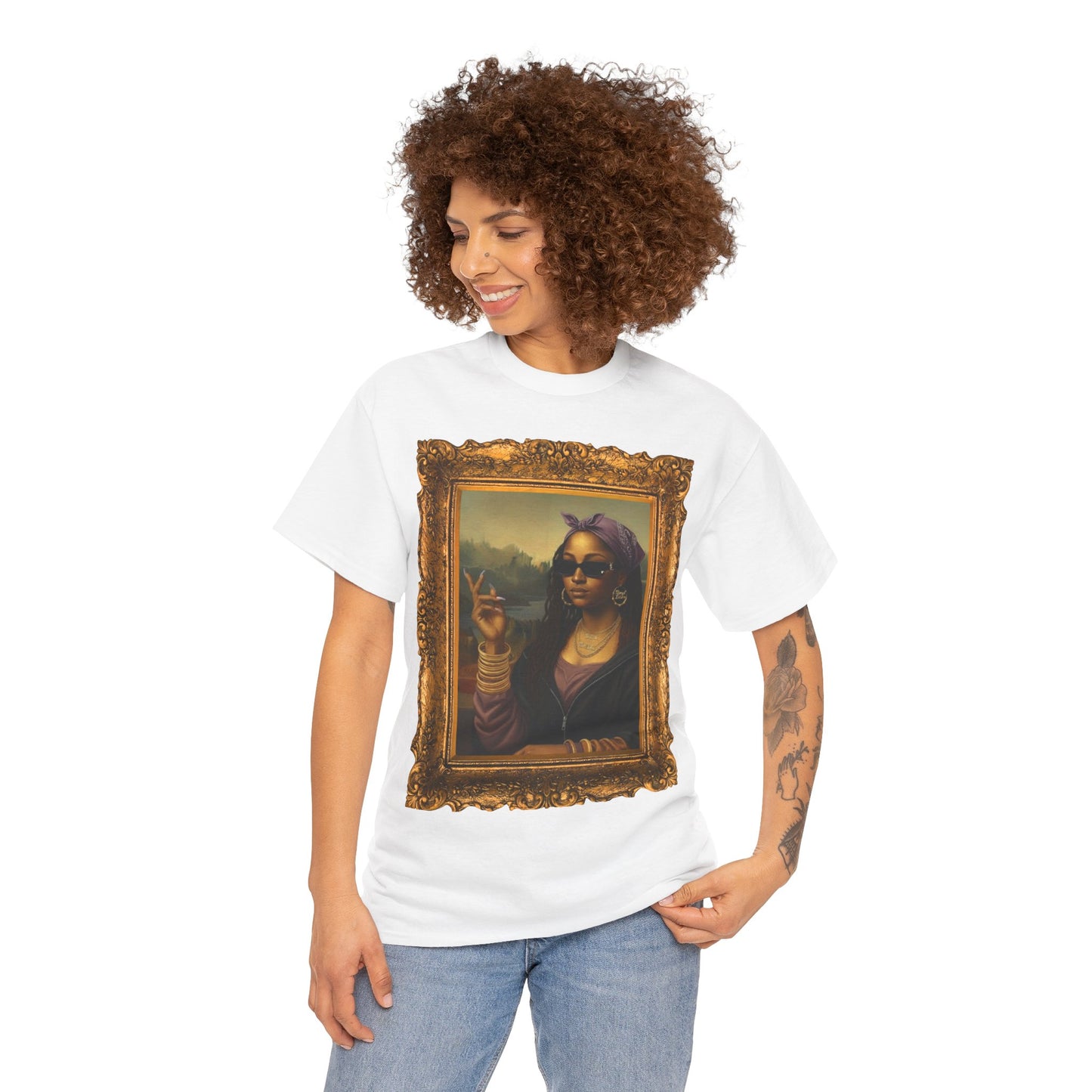 Monét Leisha Black Mona Lisa Hoodie, Sweatshirt & T-Shirt| Modern African American Art Streetwear | Vintage Gold Frame Design