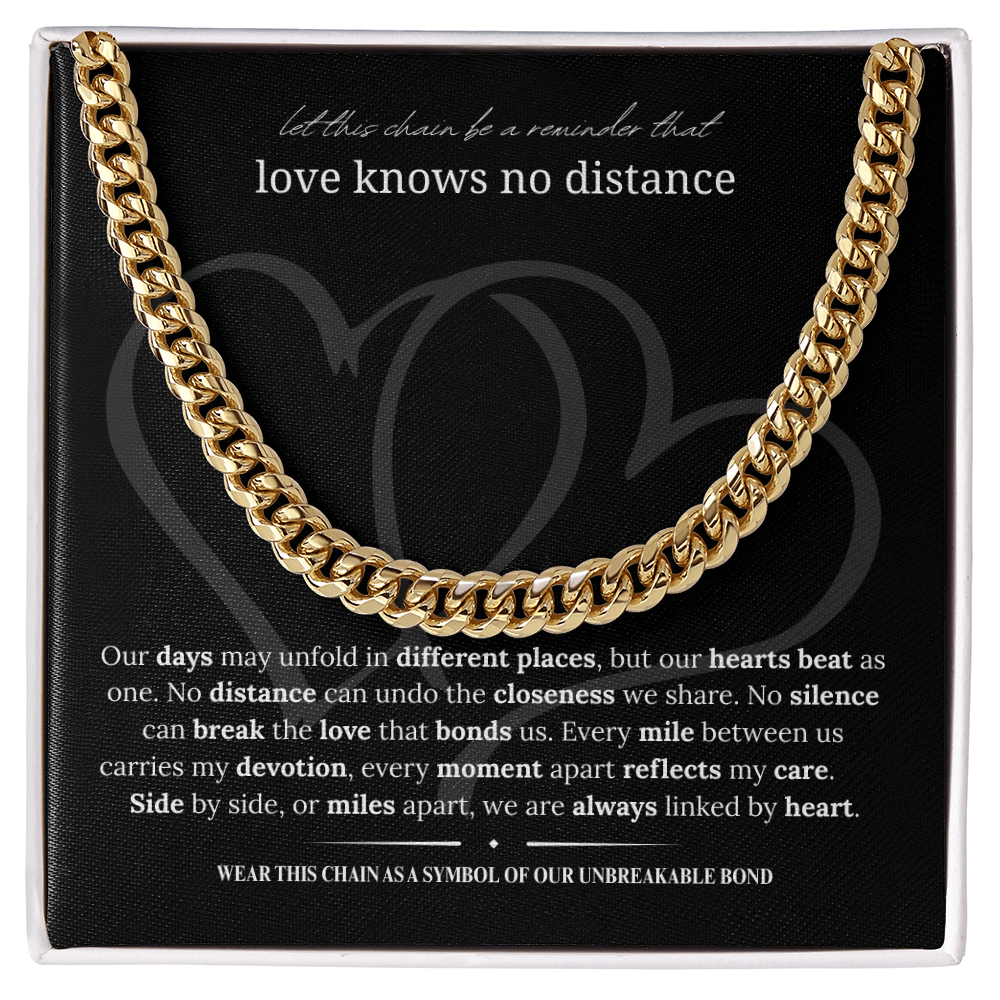 Long Distance Boyfriend Gift | Cuban Link Chain Necklace | Long Distance Love Gift for Him | 18K Gold or Stainless Steel