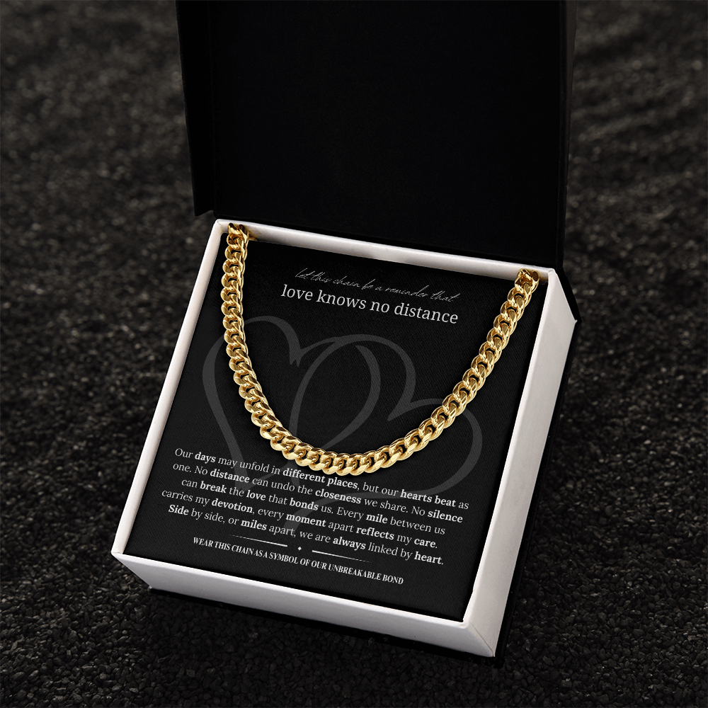 Long Distance Boyfriend Gift | Cuban Link Chain Necklace | Long Distance Love Gift for Him | 18K Gold or Stainless Steel