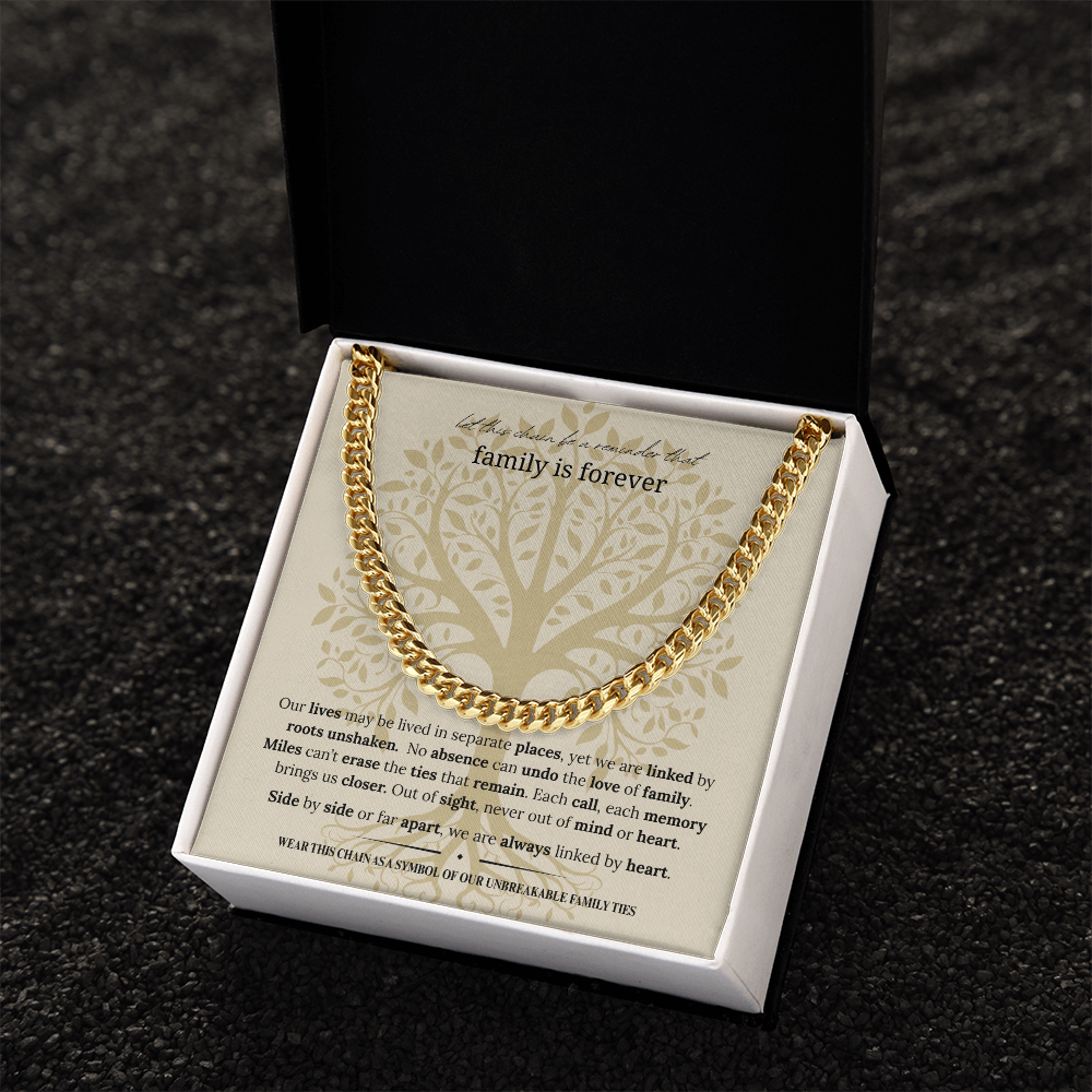 Gift for Dad, Son, or Brother | Family Is Forever Cuban Link Chain | Stainless Steel or 18K Gold Necklace | Symbol of Family Ties