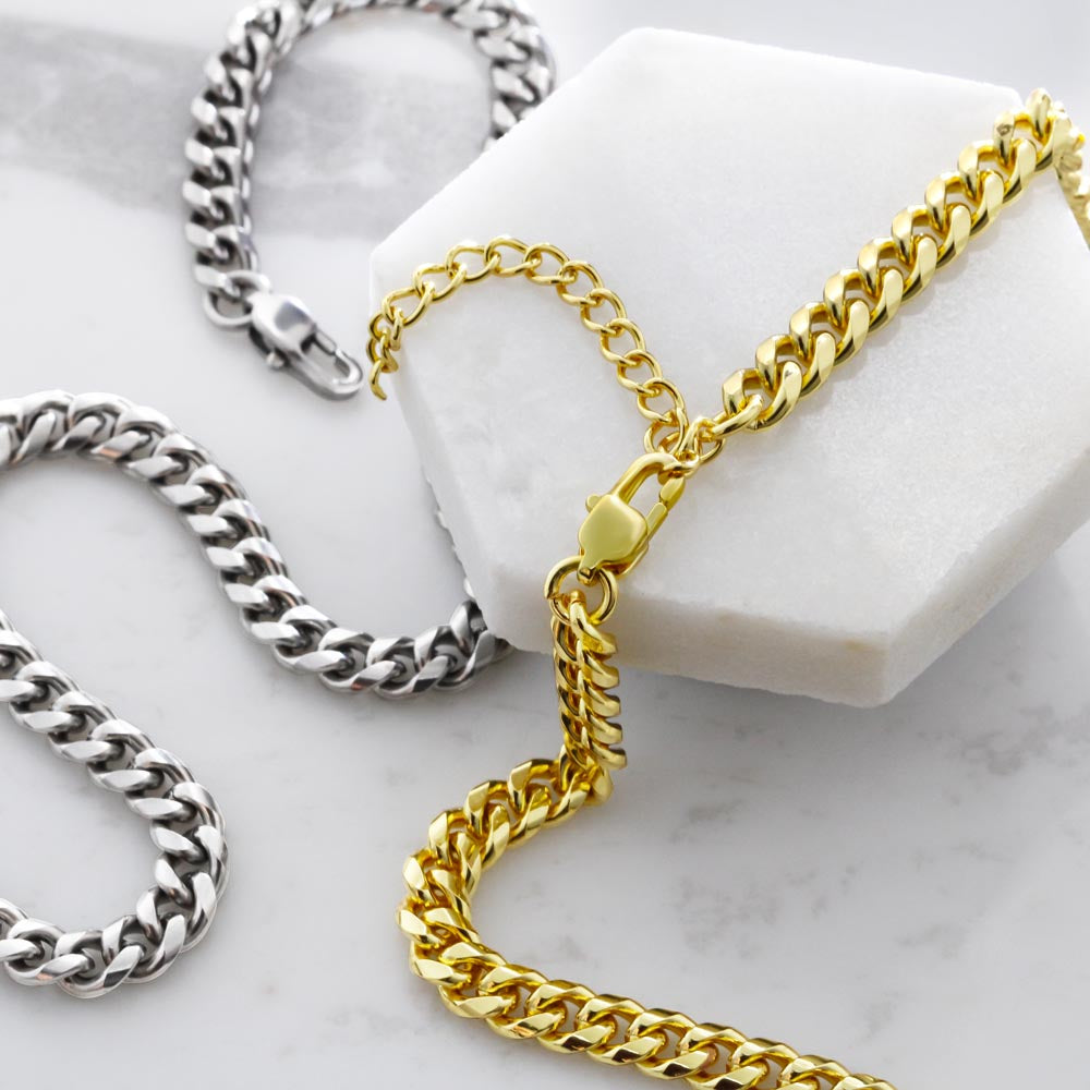 Sympathy Gift for Men | Memorial Necklace for Men | Cuban Link Chain | Two Hearts Are Forever Linked | Stainless Steel or 18K Gold