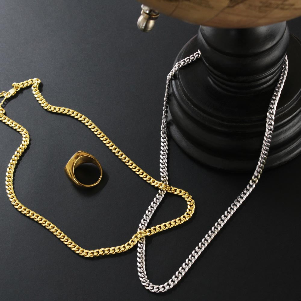 Long Distance Boyfriend Gift | Cuban Link Chain Necklace | Long Distance Love Gift for Him | 18K Gold or Stainless Steel