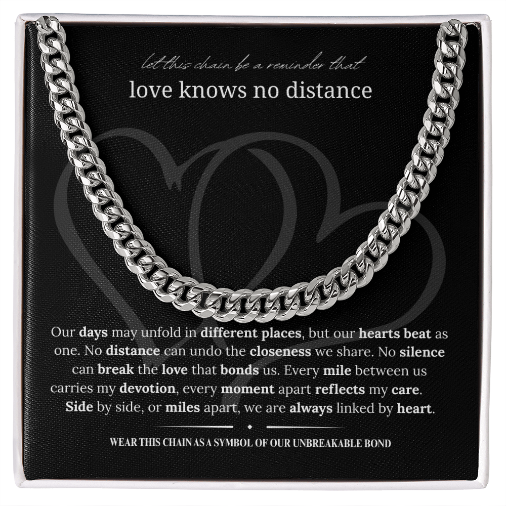 Long Distance Boyfriend Gift | Cuban Link Chain Necklace | Long Distance Love Gift for Him | 18K Gold or Stainless Steel