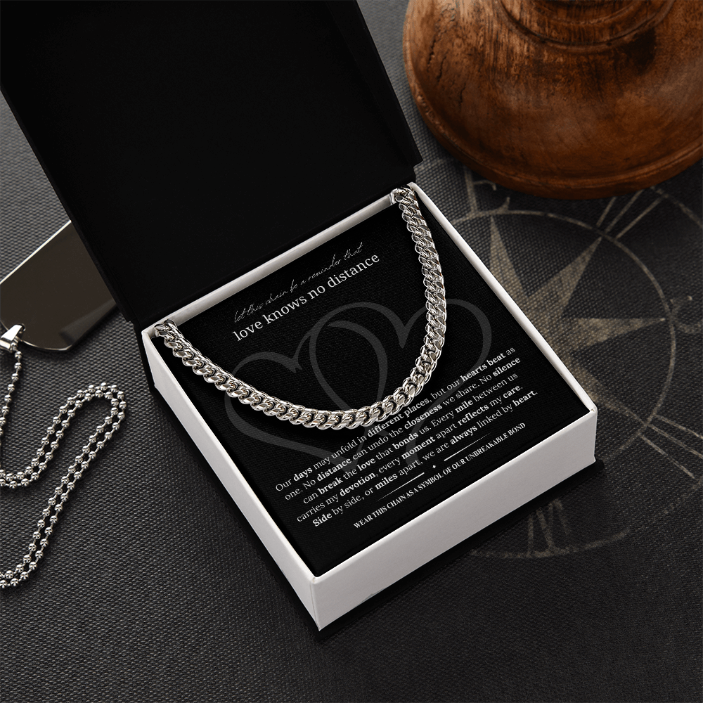 Long Distance Boyfriend Gift | Cuban Link Chain Necklace | Long Distance Love Gift for Him | 18K Gold or Stainless Steel