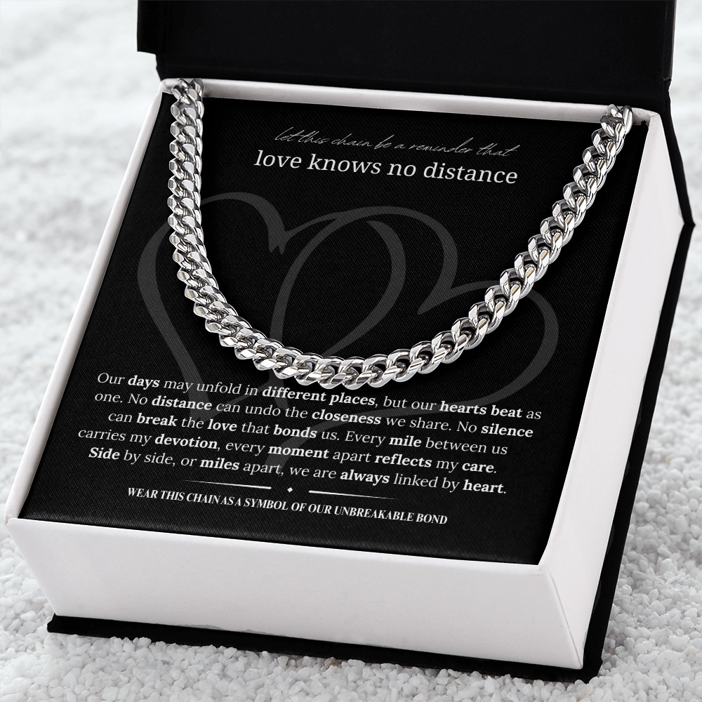 Long Distance Boyfriend Gift | Cuban Link Chain Necklace | Long Distance Love Gift for Him | 18K Gold or Stainless Steel