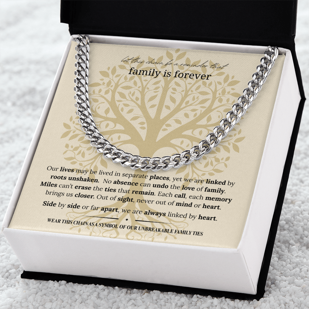Gift for Dad, Son, or Brother | Family Is Forever Cuban Link Chain | Stainless Steel or 18K Gold Necklace | Symbol of Family Ties