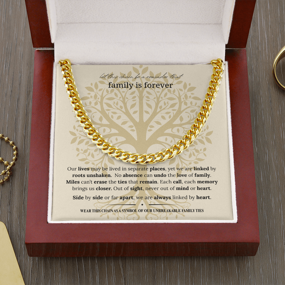 Gift for Dad, Son, or Brother | Family Is Forever Cuban Link Chain | Stainless Steel or 18K Gold Necklace | Symbol of Family Ties