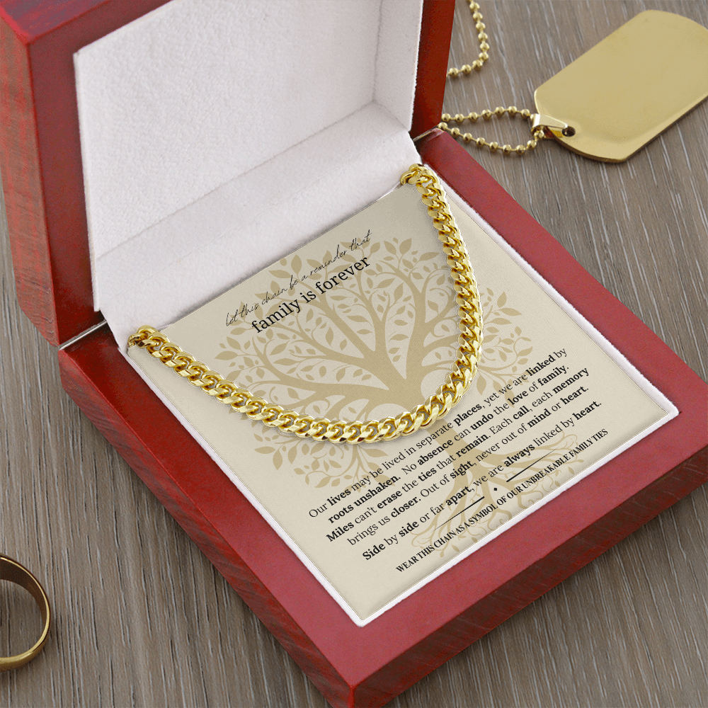 Gift for Dad, Son, or Brother | Family Is Forever Cuban Link Chain | Stainless Steel or 18K Gold Necklace | Symbol of Family Ties