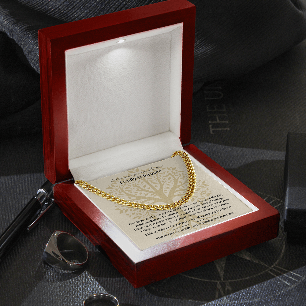Gift for Dad, Son, or Brother | Family Is Forever Cuban Link Chain | Stainless Steel or 18K Gold Necklace | Symbol of Family Ties