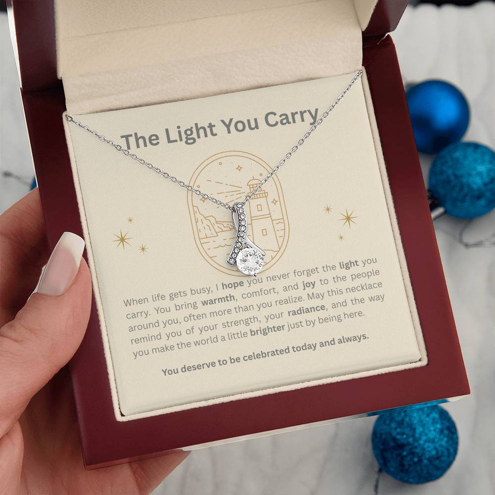 The Light You Carry Women's Empowerment Necklace – Alluring Beauty Pendant with Heartfelt Message Card | 14k White Gold or 18k Gold Finish | Inspirational Gift for Her