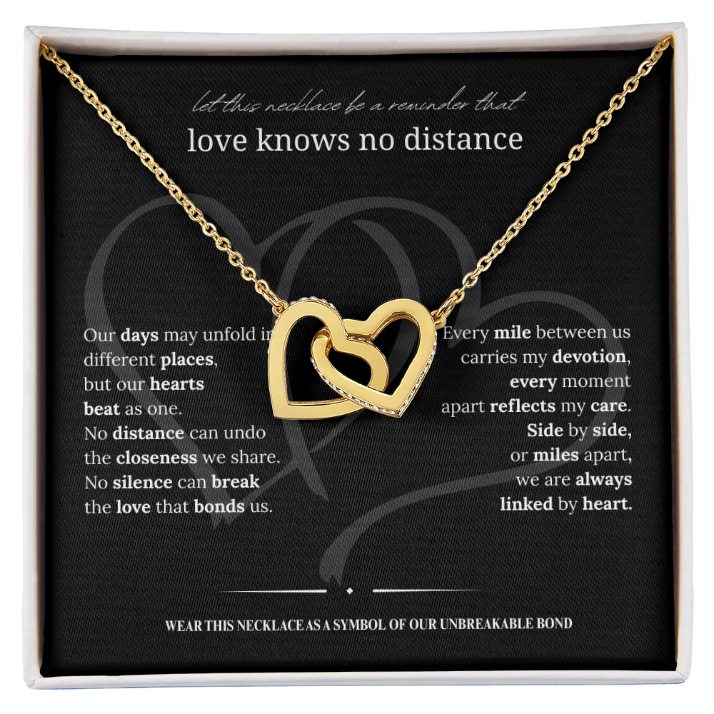 Long Distance Girlfriend Gift | Interlocking Hearts Necklace | Long Distance Love Gift for Her |14K White or 18K Yellow Gold Finish