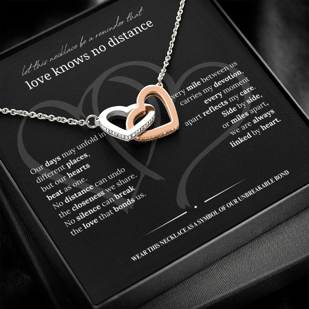 Long Distance Girlfriend Gift | Interlocking Hearts Necklace | Long Distance Love Gift for Her |14K White or 18K Yellow Gold Finish