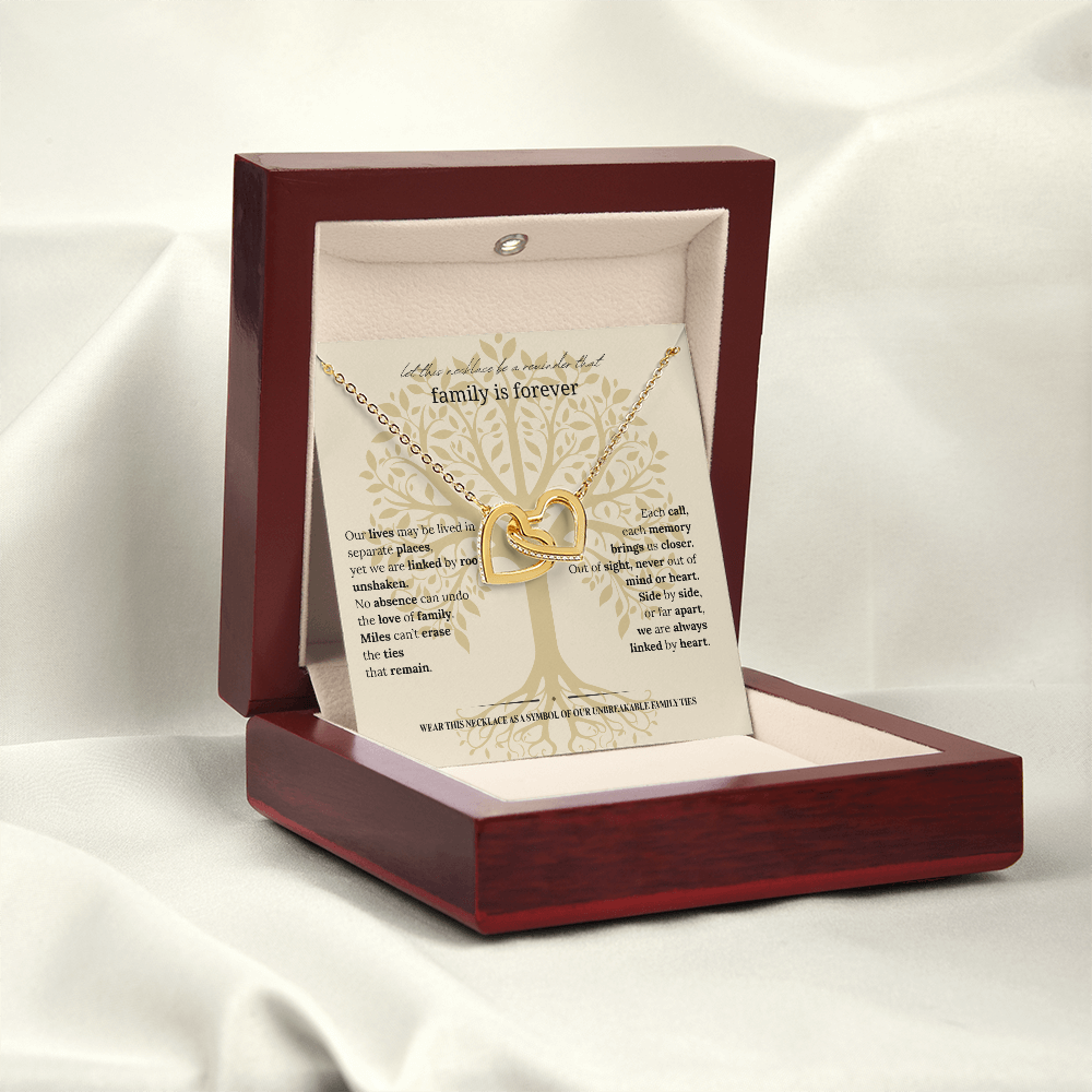 Gift for Mom, Daughter, or Sister | Family Is Forever Necklace | Interlocking Hearts with Message Card |14K White or 18K Yellow Gold Finish