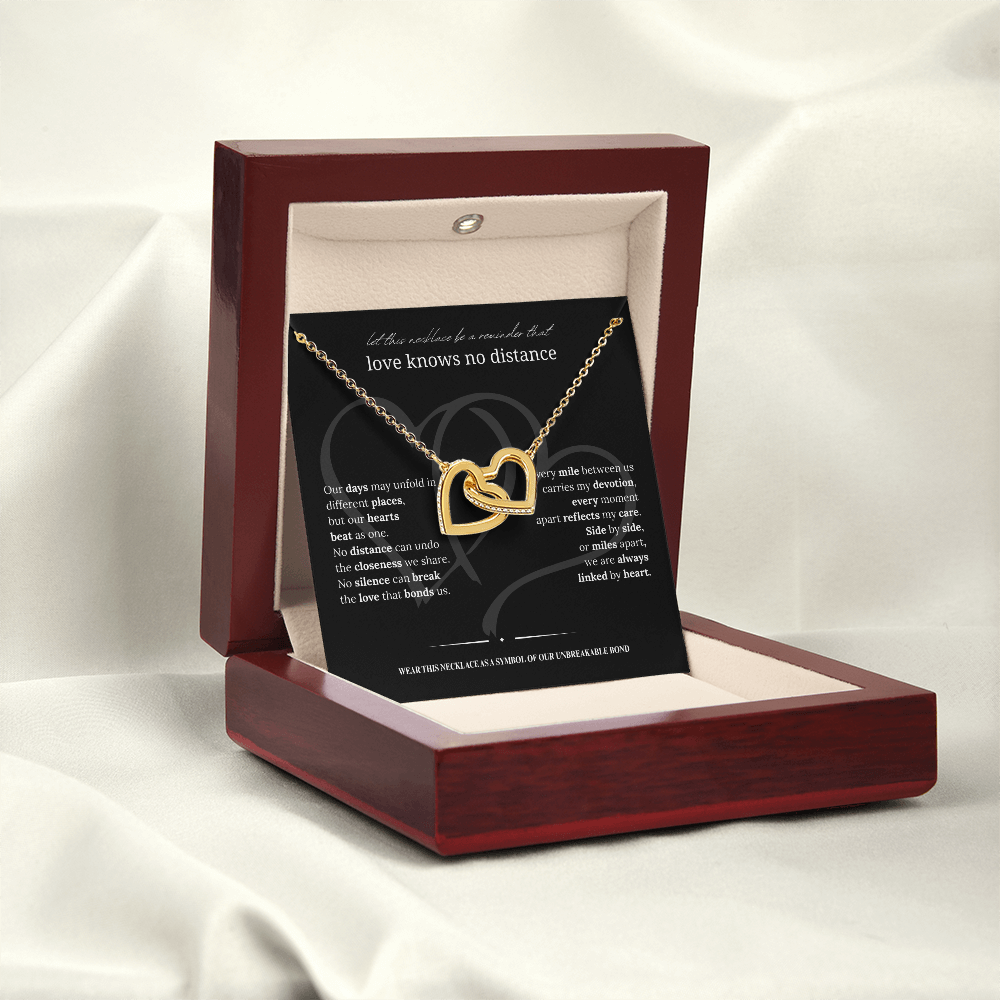 Long Distance Girlfriend Gift | Interlocking Hearts Necklace | Long Distance Love Gift for Her |14K White or 18K Yellow Gold Finish