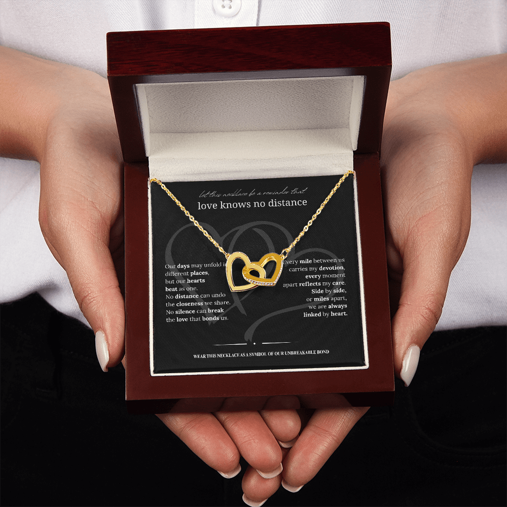 Long Distance Girlfriend Gift | Interlocking Hearts Necklace | Long Distance Love Gift for Her |14K White or 18K Yellow Gold Finish