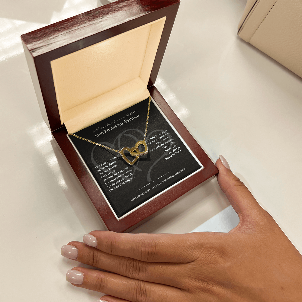 Long Distance Girlfriend Gift | Interlocking Hearts Necklace | Long Distance Love Gift for Her |14K White or 18K Yellow Gold Finish