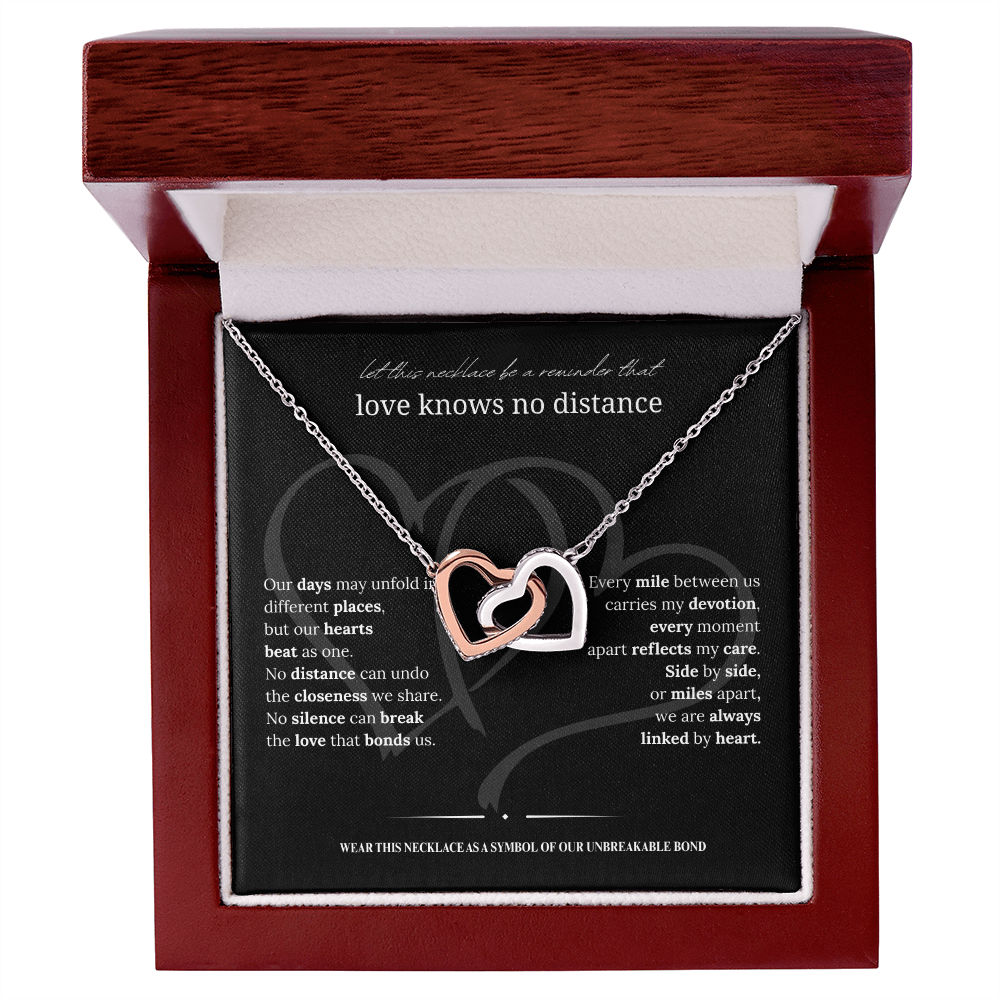 Long Distance Girlfriend Gift | Interlocking Hearts Necklace | Long Distance Love Gift for Her |14K White or 18K Yellow Gold Finish