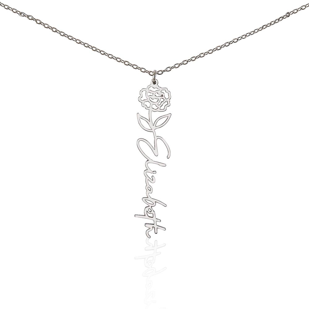 Aquarius Personalized Name Necklace – Carnation Birth Flower – January