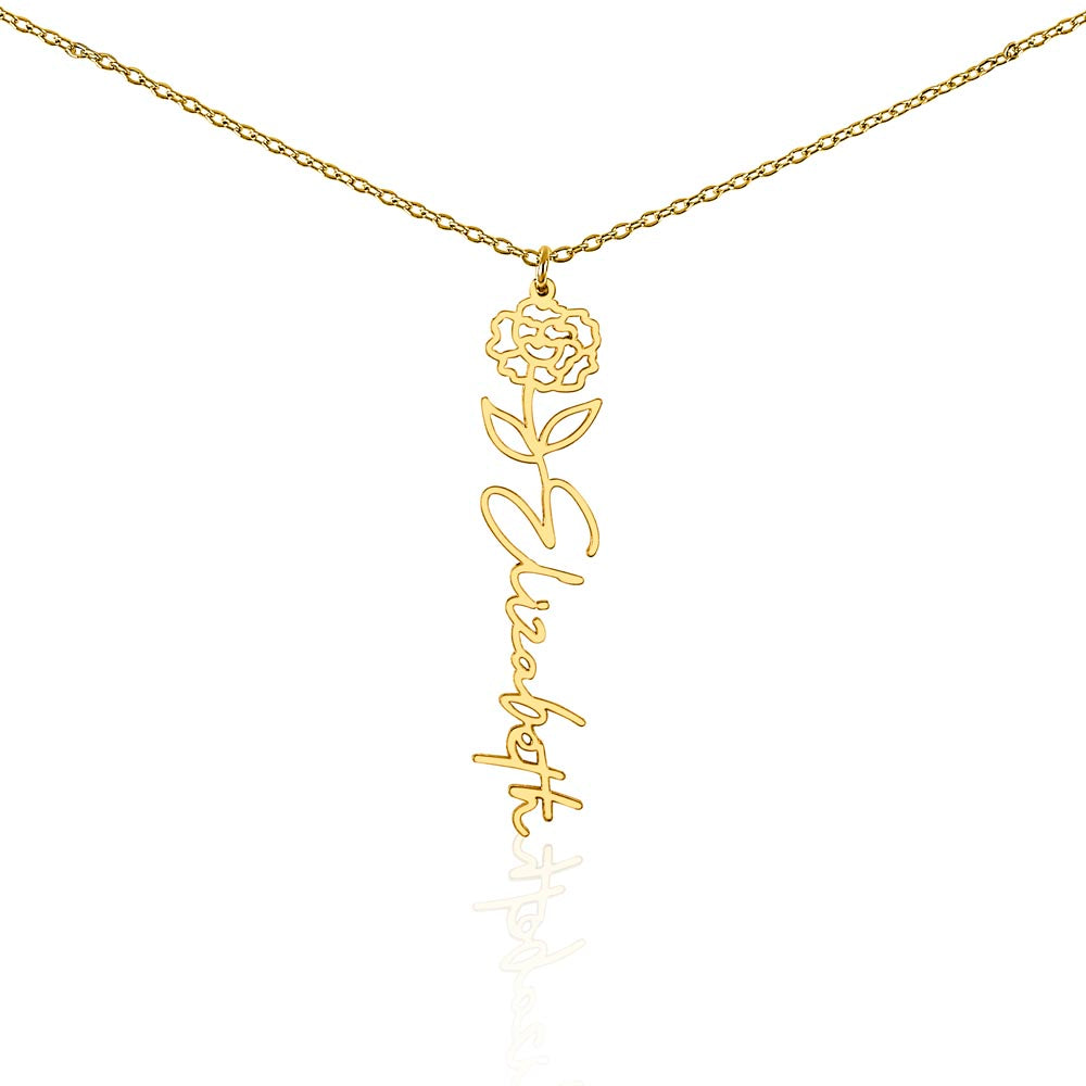 Aquarius Personalized Name Necklace – Carnation Birth Flower – January