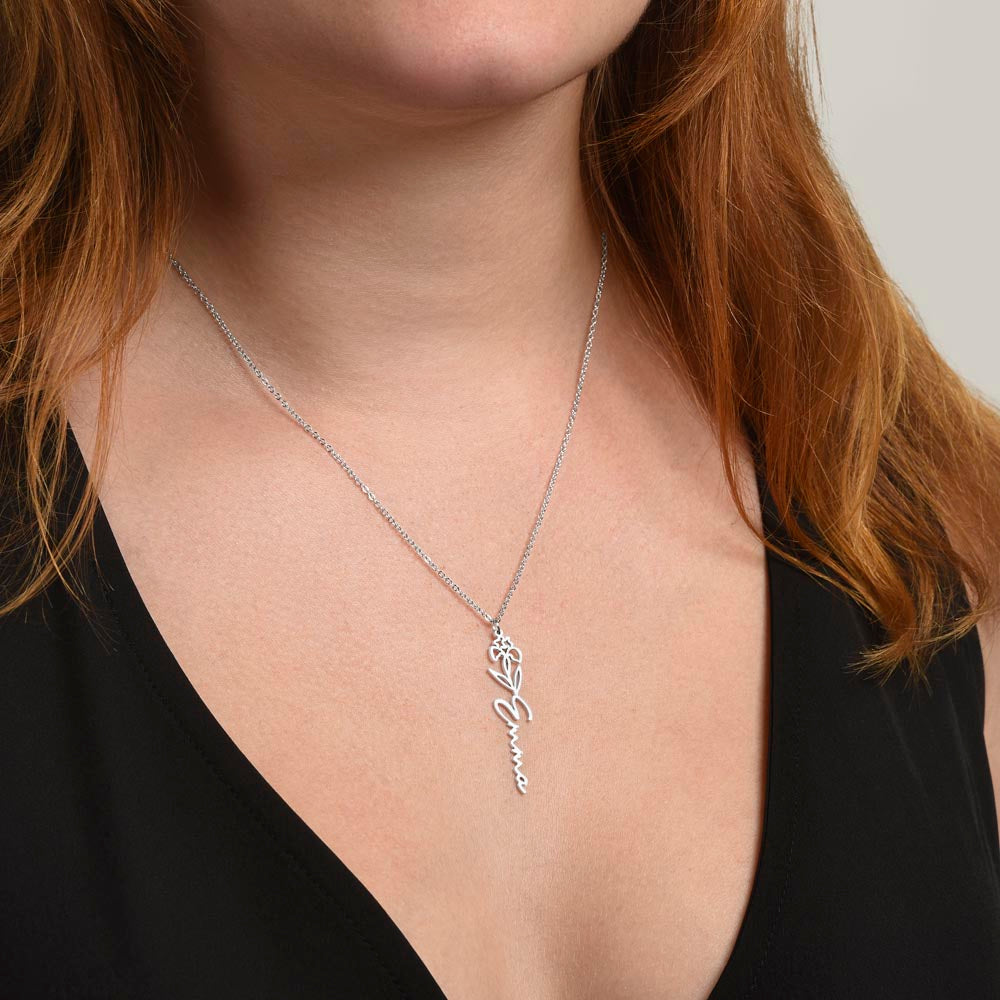 Aquarius Personalized Name Necklace – Iris Birth Flower – February