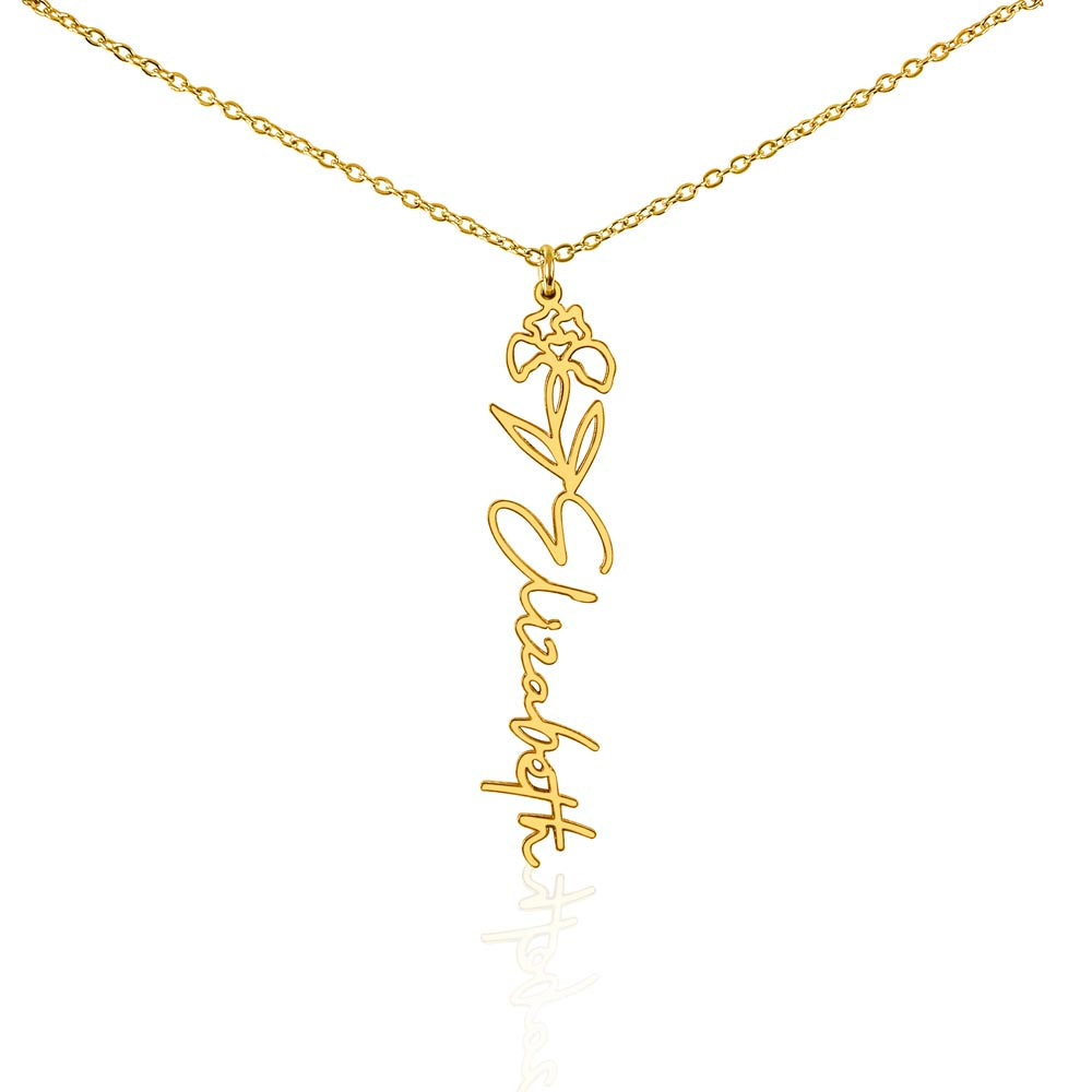 Aquarius Personalized Name Necklace – Iris Birth Flower – February