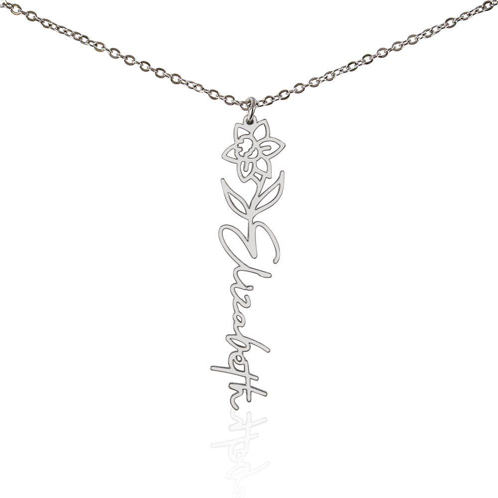 Aries Personalized Name Necklace – Daffodil Birth Flower – March