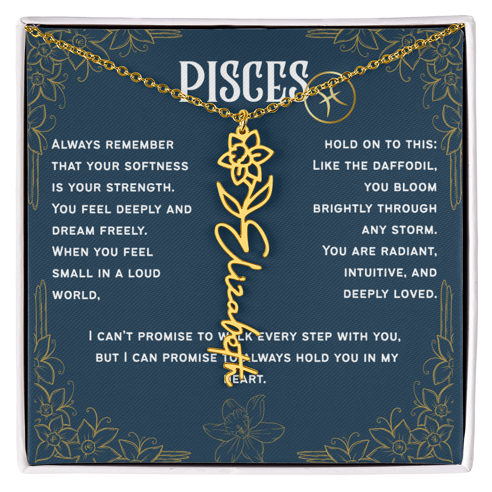 Pisces Personalized Name Necklace – Daffodil Birth Flower – March
