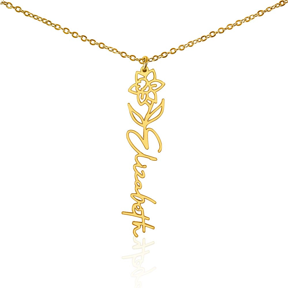 Aries Personalized Name Necklace – Daffodil Birth Flower – March