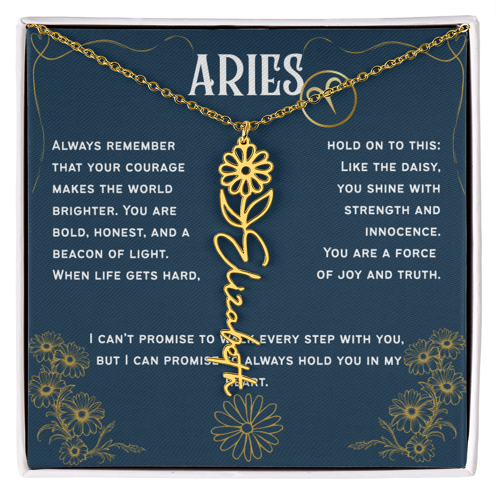 Aries Personalized Name Necklace – Daisy Birth Flower – April