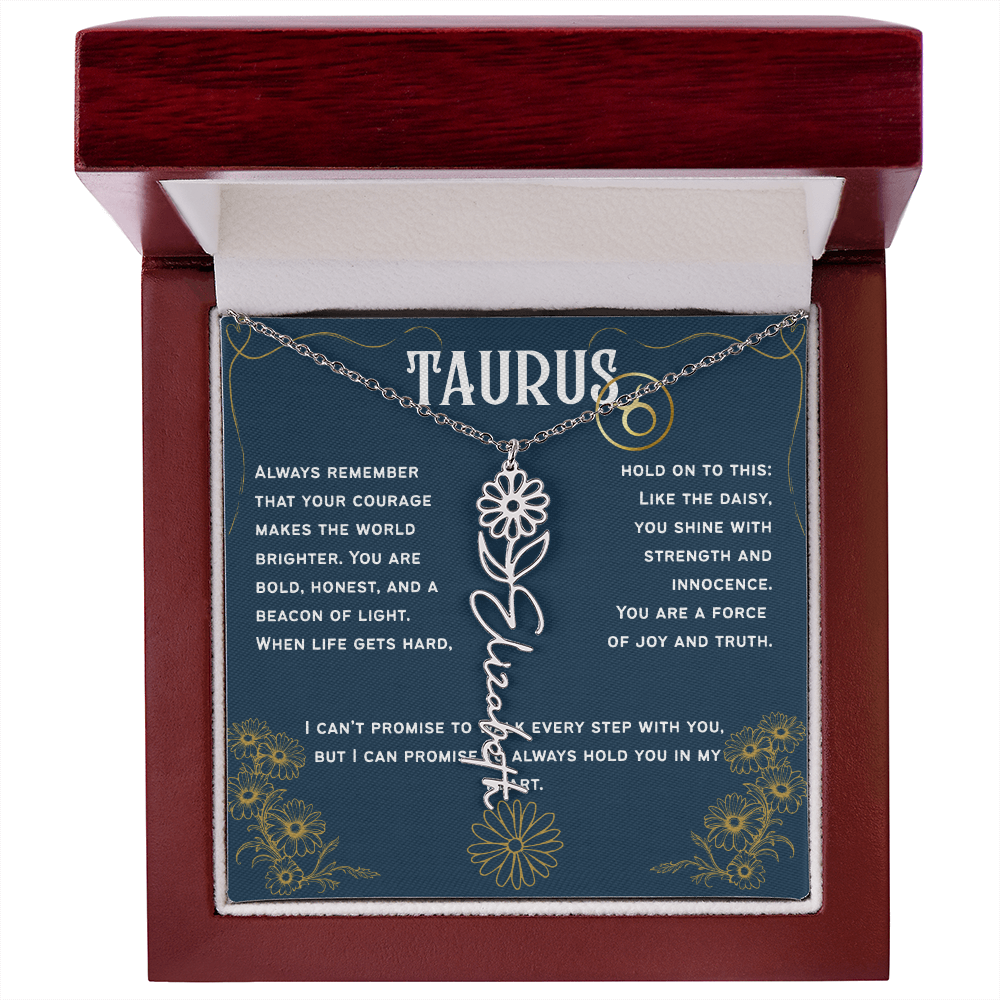 Taurus Personalized Name Necklace – Daisy Birth Flower – April