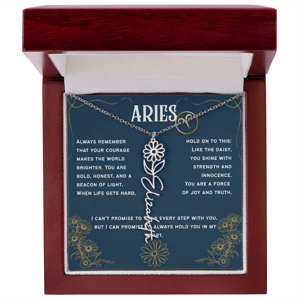 Aries Personalized Name Necklace – Daisy Birth Flower – April