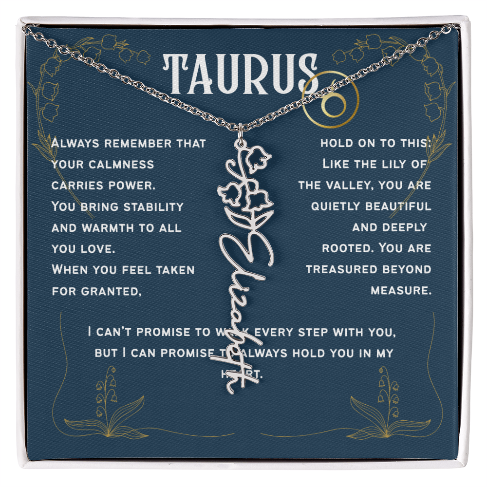 Taurus Personalized Name Necklace – Lily of the Valley Birth Flower – May