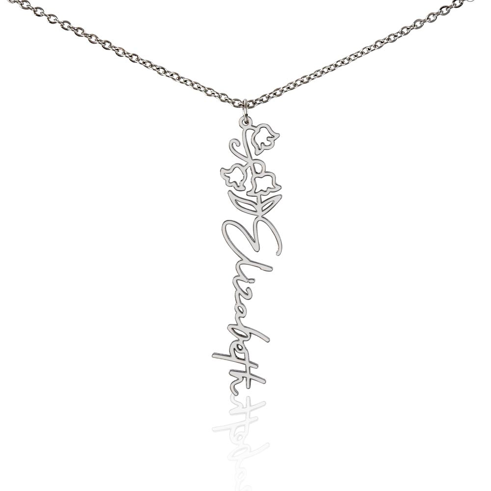 Gemini Personalized Name Necklace – Lily of the Valley Birth Flower – May