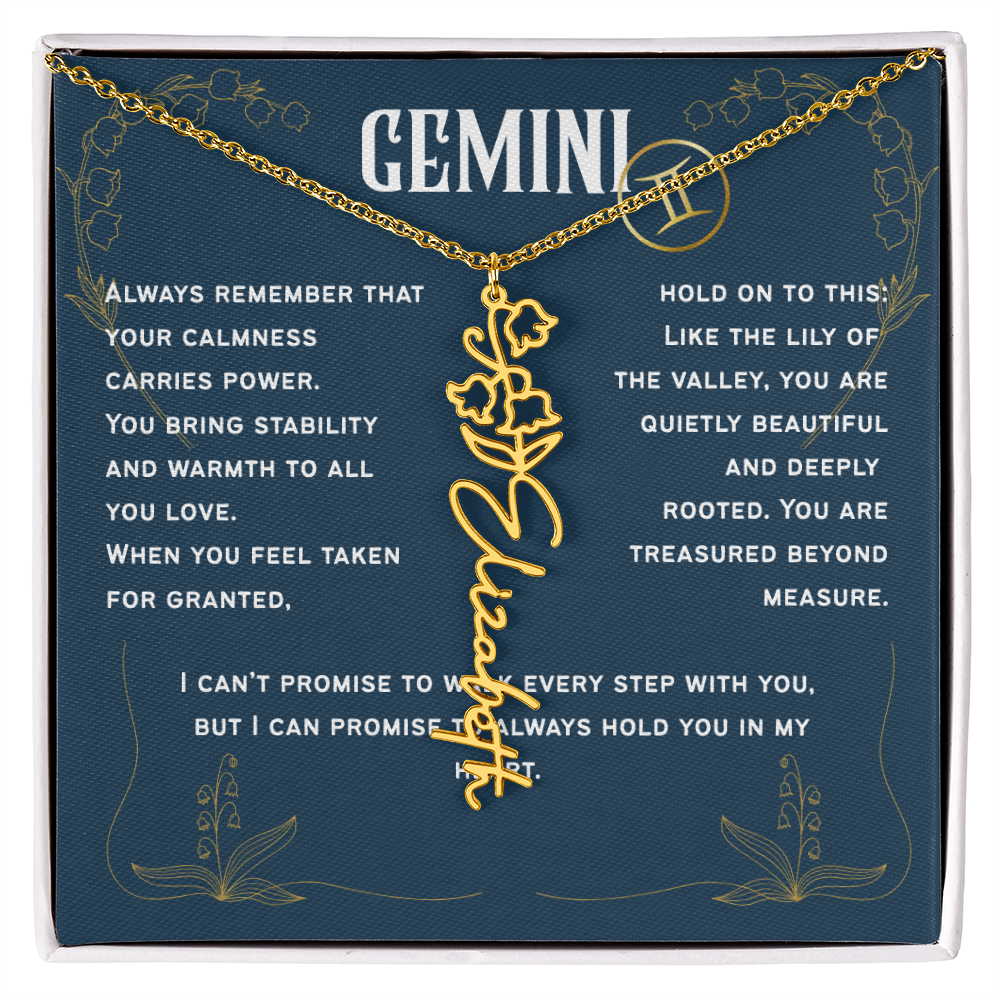 Gemini Personalized Name Necklace – Lily of the Valley Birth Flower – May