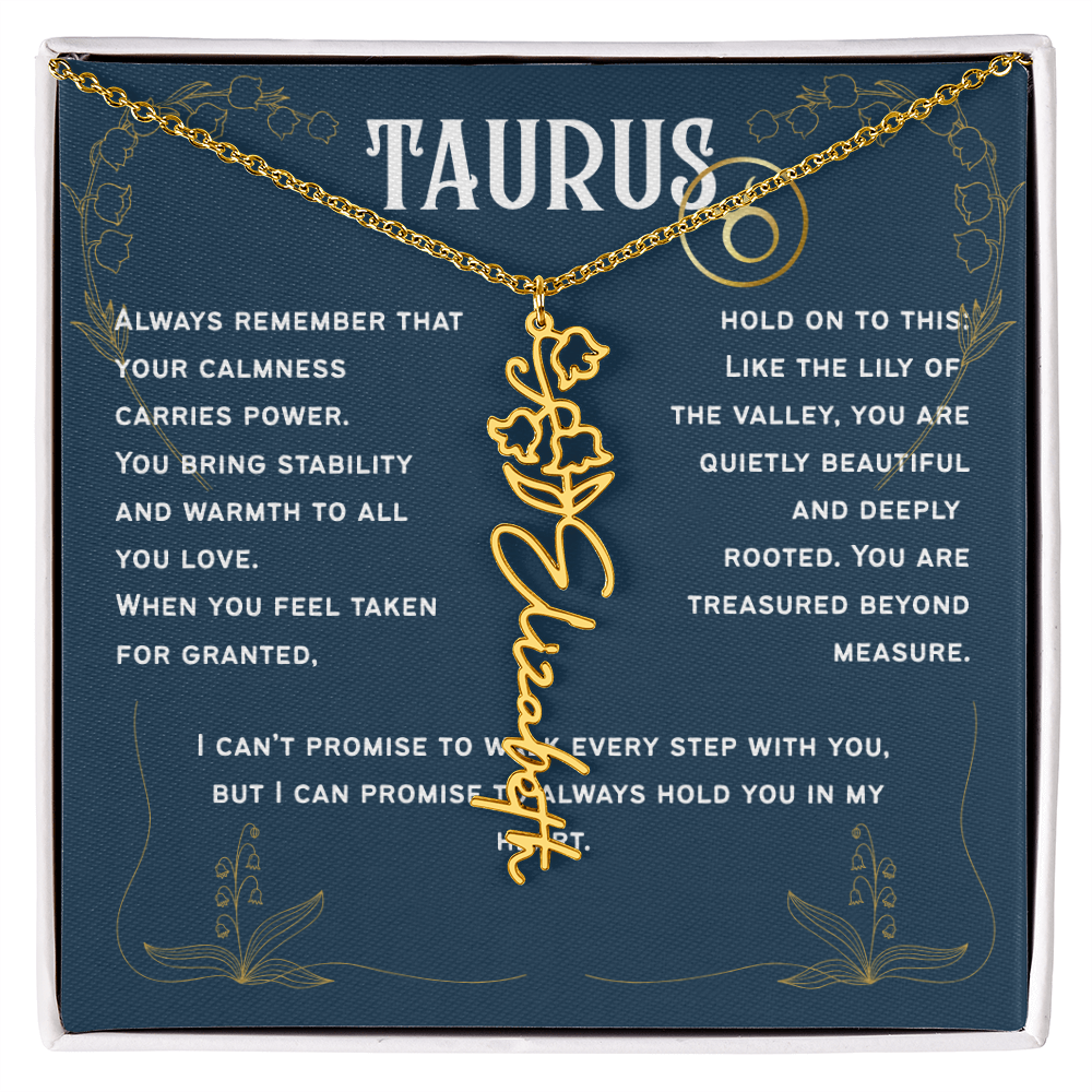 Taurus Personalized Name Necklace – Lily of the Valley Birth Flower – May